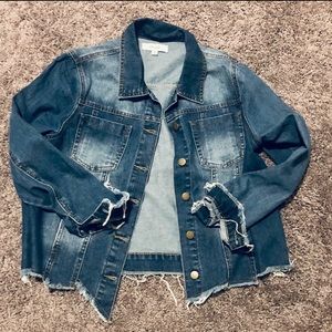 Hot Miami Styles NWT Denim Jacket with frayed hem